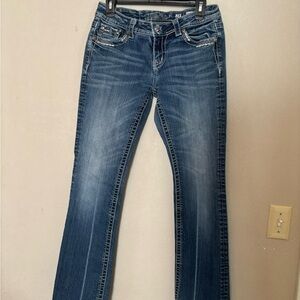 Miss Me Women's Mid Blue Boot Cut Jeans with Contrast Stitching 28x32
